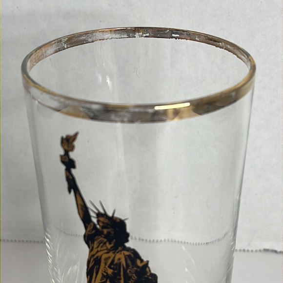 Set of 5 Vintage MCM Statue of Liberty Glass Gold Trim - Picture 6 of 6